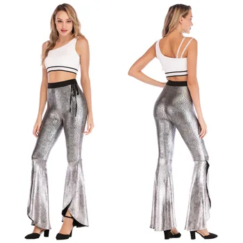 

2020 New Arrival Women's Flared Frill Hem Trousers Ladies High Waist Asymmetric Long Pants Plus Size 4 Colors