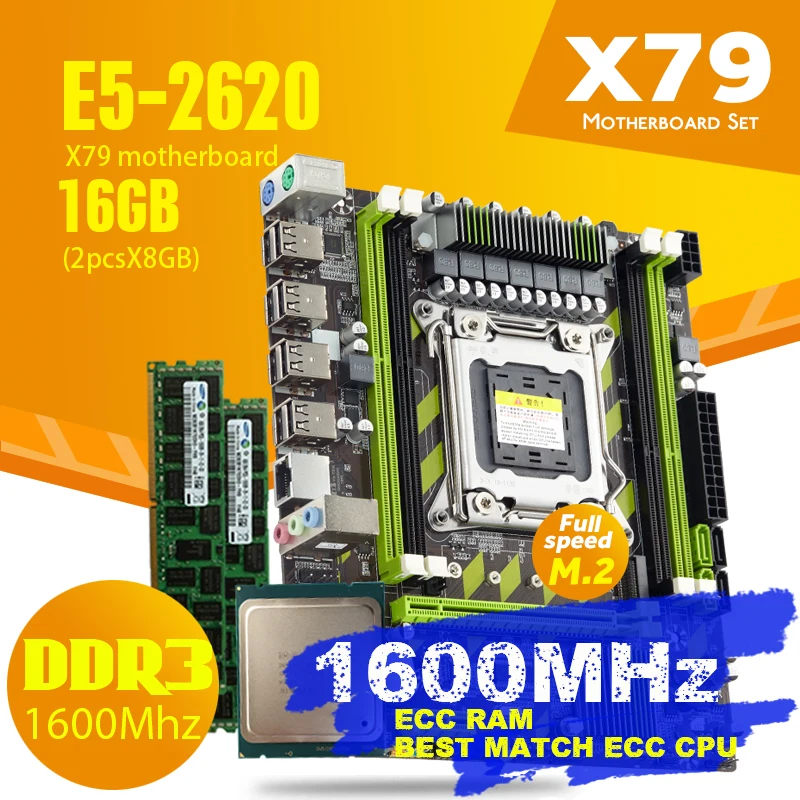 Atermiter X79 X79G материнская плата с LGA2011 Combos Xeon E5 2620 CPU 2шт x 8 ГБ = 16 Гб Память DDR3 RAM 1600Mhz PC3