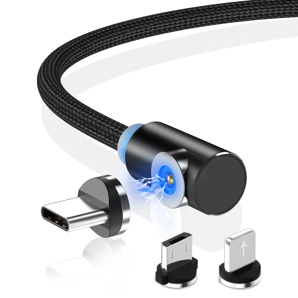 

90 Degree USB Magnetic Cable Fast Charge Cable for IPhone Xs Max 8 7 6 5 Magnet Micro USB Type C Cable for Samsung Xiaomi Huawei