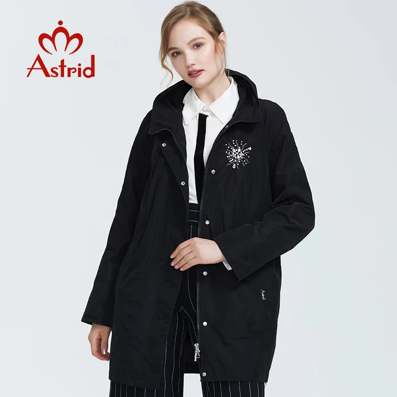 Vente Astrid 2019 automne nouveauté haut gris trench manteau col montant mi longueur femmes lâches mode trench manteau avec fermeture éclair AS 9116