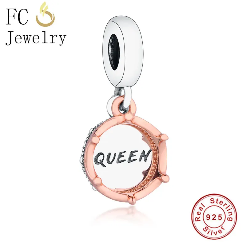 

FC Jewelry Fit Original Pandora Charm Bracelet 100% 925 Silver Rose Gold Queen Crown Bead Pendant Making Moments Women Berloque