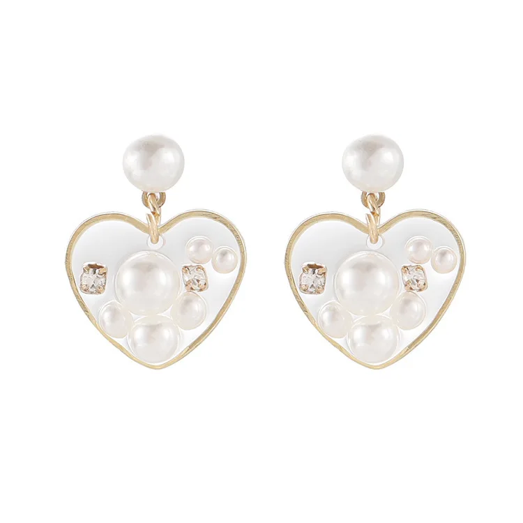 

Korean Crystal Pearl Earrings Small Heart Earrings Gold Stud Earrings for Women Fashion Jewelry Oorbellen Brinco Aretes De Mujer