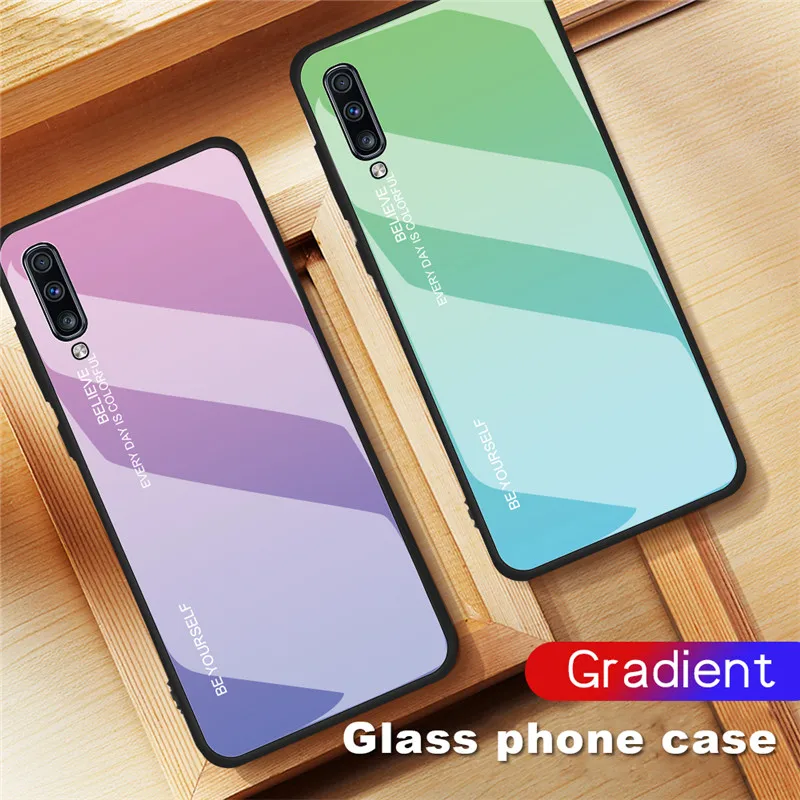 

For Samsung Galaxy A10 A20 A20E A30 A40 A50 A60 A70 A80 A90 Case Gradient Tempered Glass Case For M10 M20 M30 M40 Cover Coque