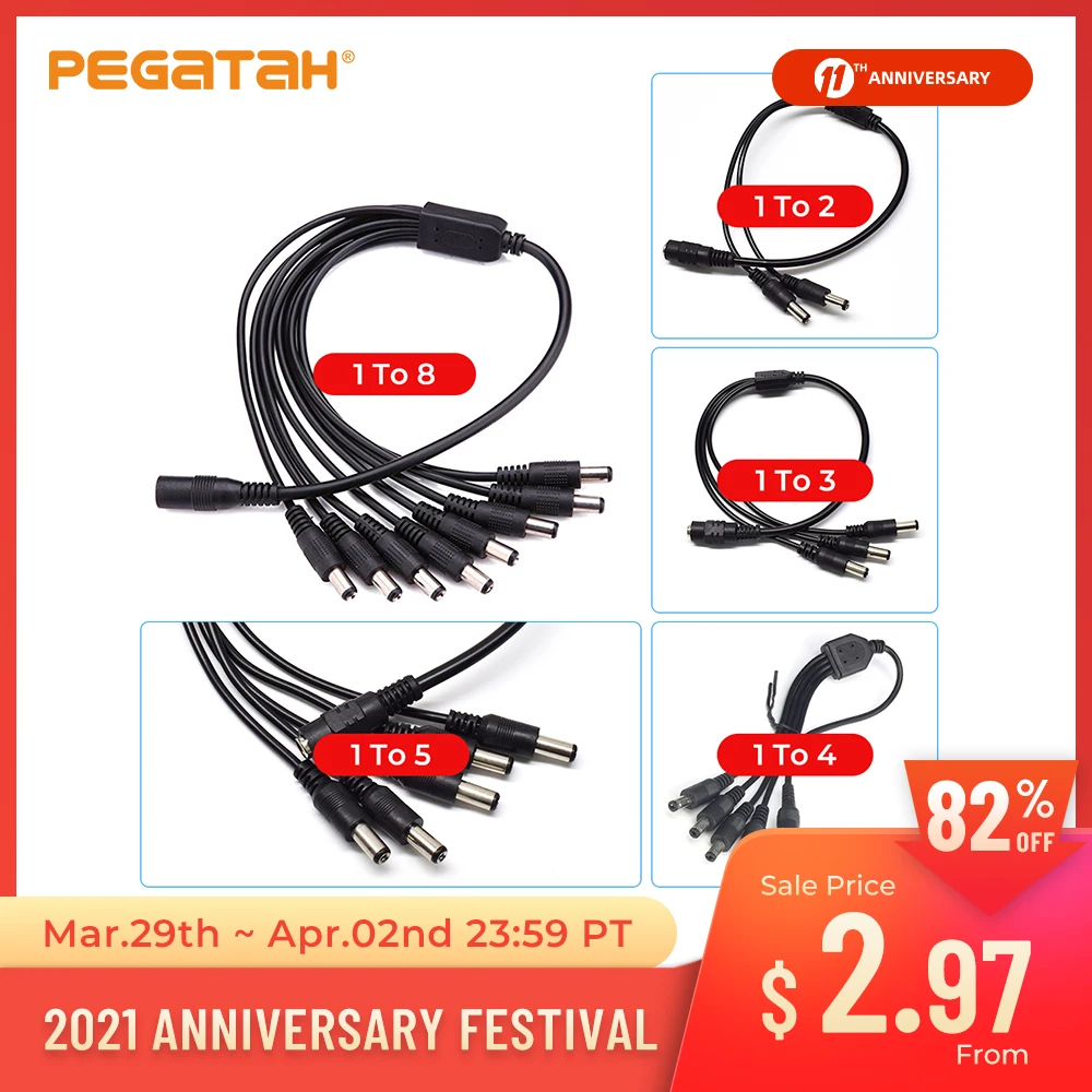 Divisor de energía DC Cable CCTV 1/2/3/4/5/8 enchufe hembra a macho divisor de energía DC divisor de potencia adaptador para cámara CCTV del divisor del Cable de cable