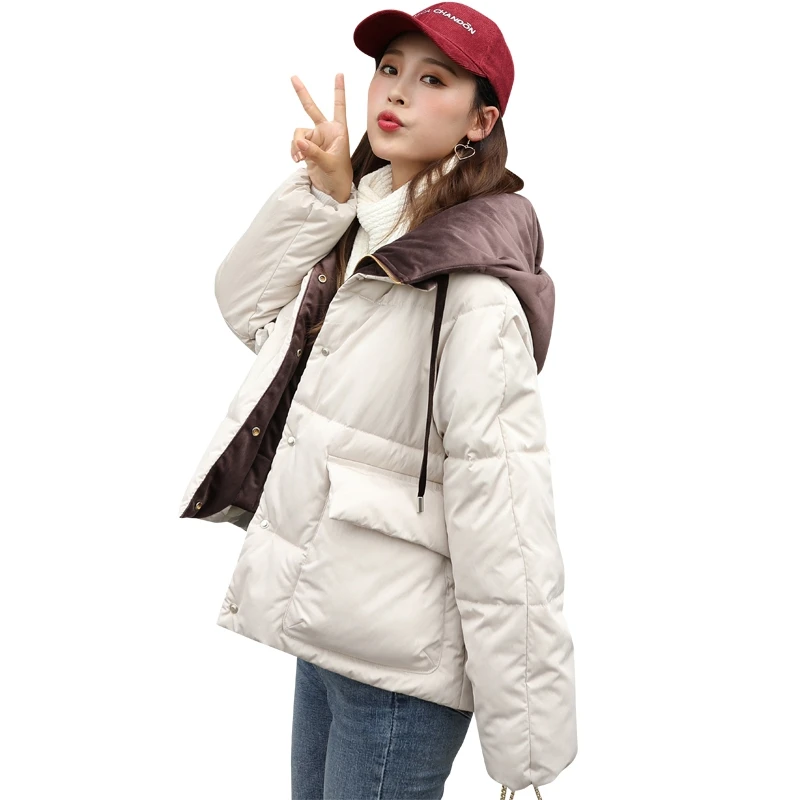 

Lingwave Short Thick Cotton padded jacket pocket 2020 splicing women padded jacket casual all-match women winter padded jacket