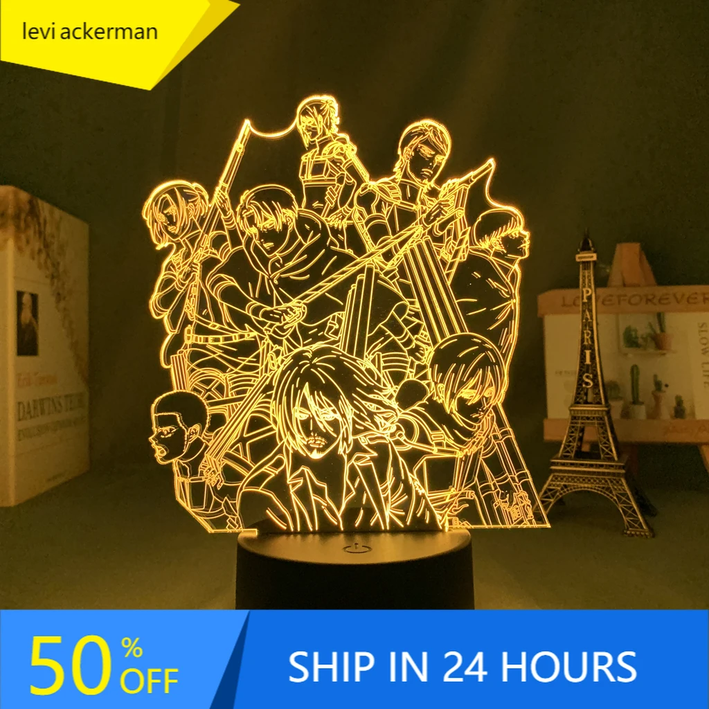 Anime Led Light Attack on Titan Wallpaper Group for Kid Bedroom Decoration Child Birthday Gift Manga AOT 3d Lamp | Лампы и освещение