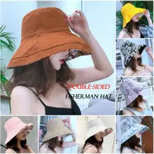 Women Fisherman Hat Sun Hat Outdoor Summer Floral Cap Cotton Double-sided