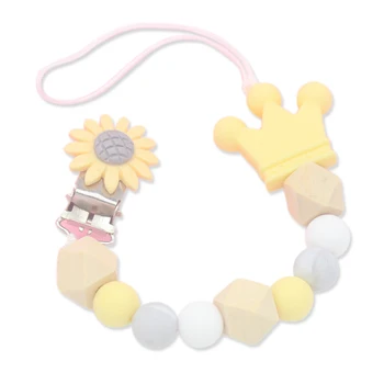 

Silicone Wood Beads Baby Pacifier Clip Chain Cute Flower Crown Pacifier Clips Soother Chew Toys Anti-Drop Chains Baby Teething T