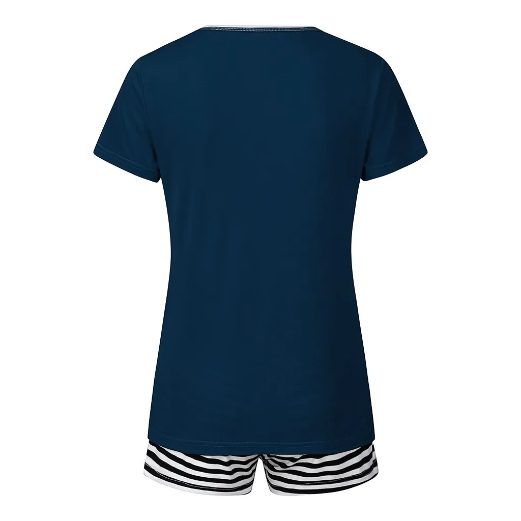 Модная новинка,, женская футболка с короткими рукавами и надписью с милым принтом Топ+ шорты в полоску, пижамный комплект, пижама, 40