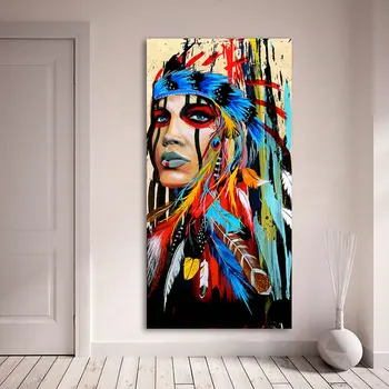 

India Tatoo Girl Graffiti Street Wall Art Abstract Modern African Women Portrait Canvas Oil Painting For Living Room