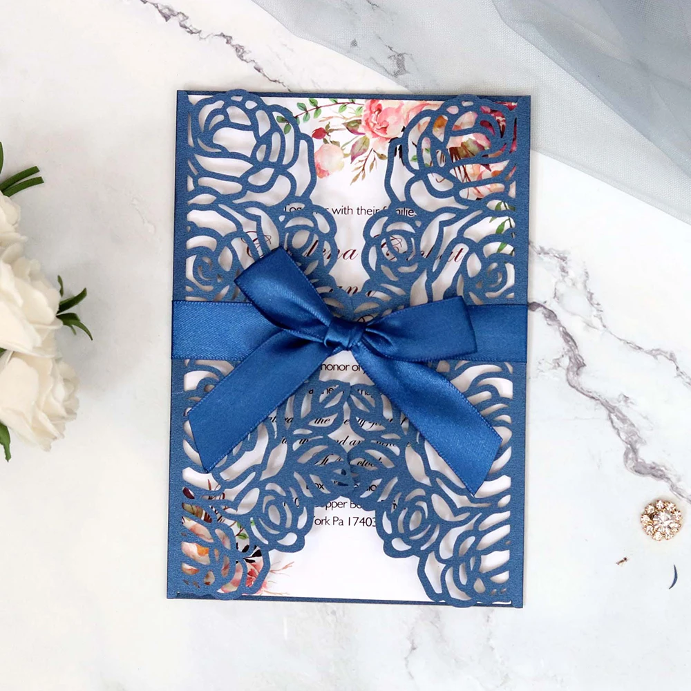  10pcs/set European High-end White Wedding Invitation Card Laser Cut Floral Glittering Engagement Ba - 4.00023E+12