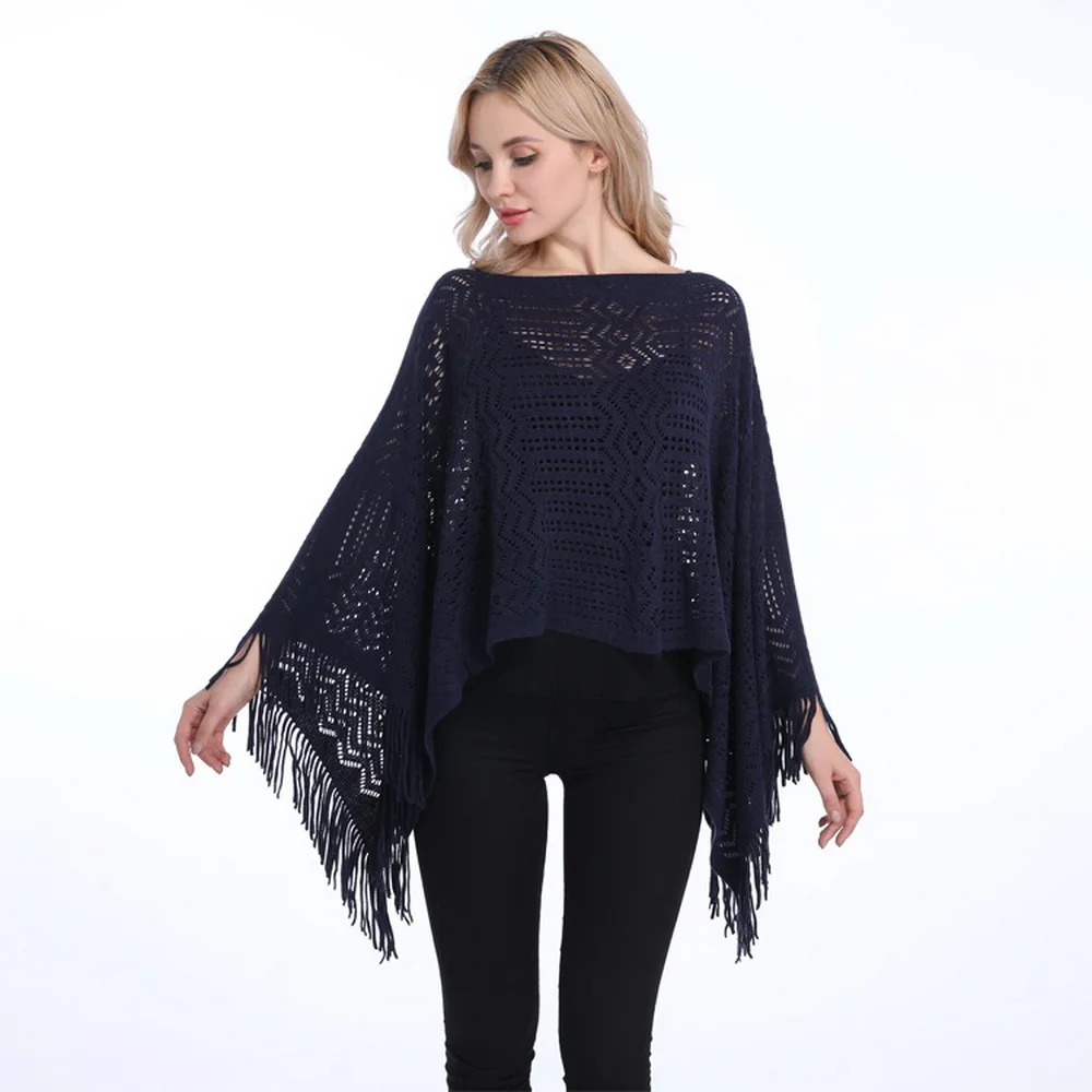 Ladies Casual Fashion Knitted Poncho Sweater Top Pullover Tassel with Fringed Hem V-neckline and Assorted Patterns Plug Size green fashion noodle style earbud headphone k plug for kenwood baofeng bf888s uv5r uv82 wouxun tyt puxing etc walkie talkie