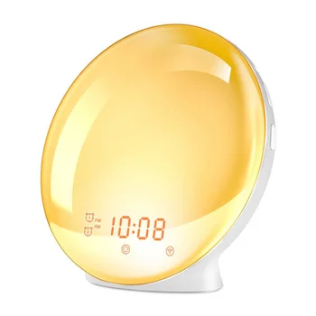 

Wake-up Light WiFi Alarm Clock Voice Control With FM Radio For Adults Bedrooms 7 Natural Sounds Color Changing
