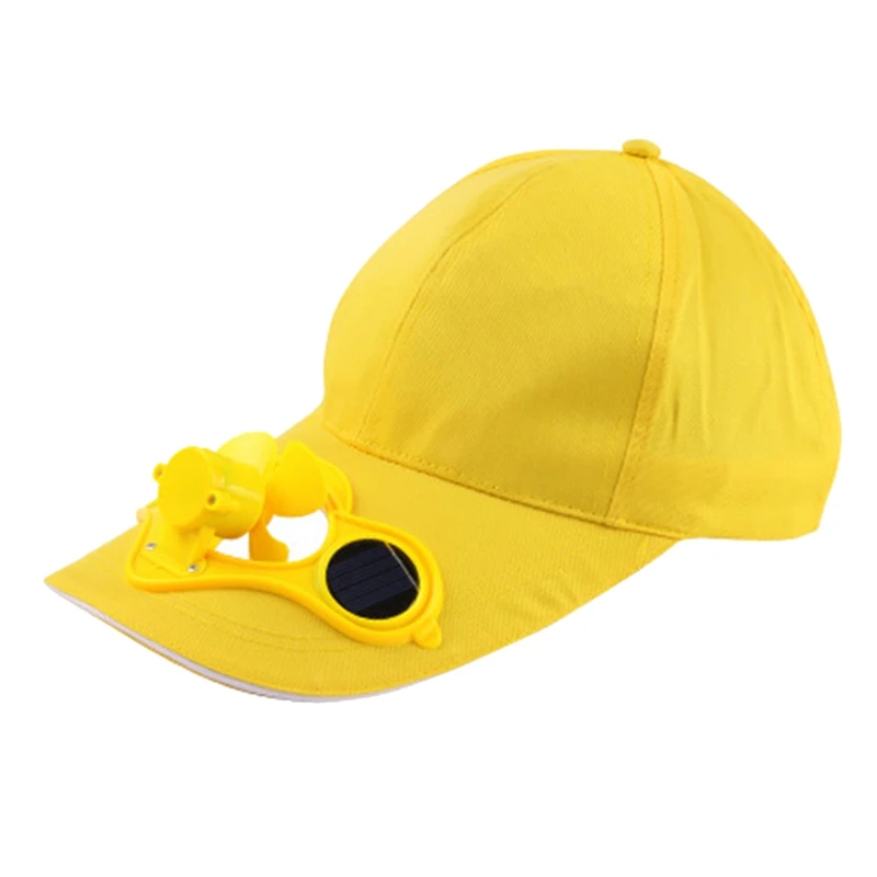 

Yellow Solar Powered Fan Summer Sport Outdoor Hat Cap With Solar Sun Power Cooling Fan Bicycling Climbing Small Air Conditioning