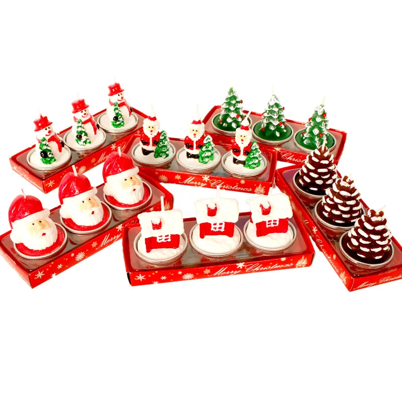 

3Pcs/Set Christmas Candles Santa House Snowman Christmas Tree Paraffin Candles Wedding Party Candles Christmas Decor Light