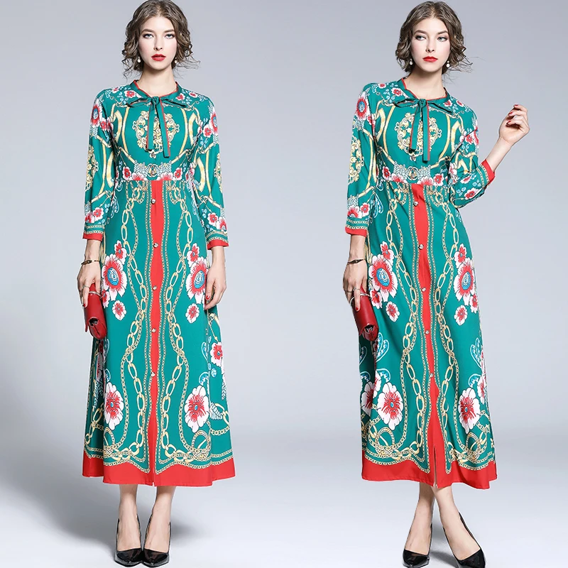 

new women's dresses with print dresses Bow dress O-Neck dress and office lady dresses