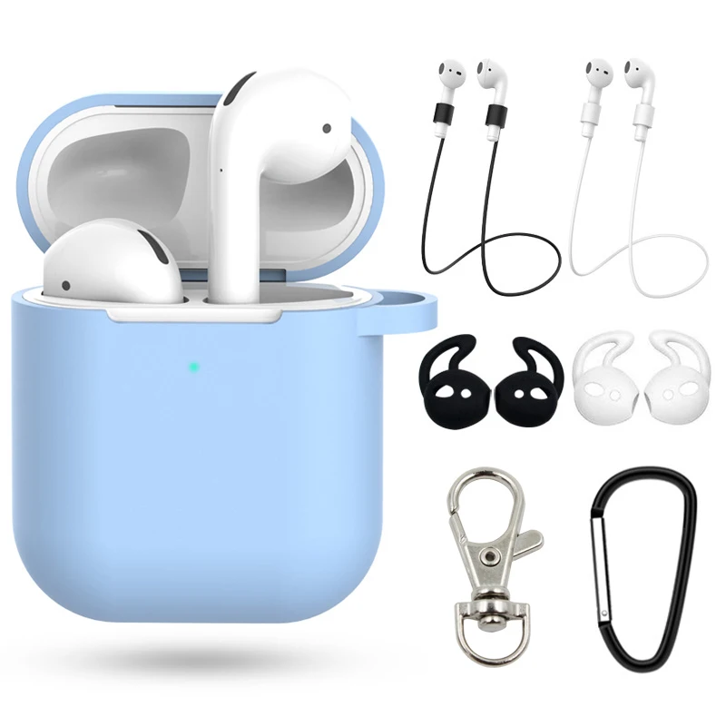 Симпатичный подарок, 7 шт. набор, силиконовый чехол s для Airpods 2nd, защитный чехол для наушников, чехол для Apple airpods2, ударопрочные аксессуары - Цвет: Sky blue Set