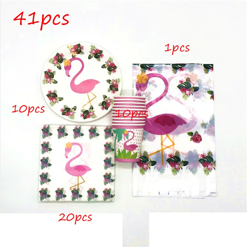 BeiPanZhiZhuo 41pcs 41 шт. Фламинго тема для 10 человек использовать Дети День рождения украшения поставки одноразовые бумажные чашки пластина Салфетка скатерть набор - Цвет: BeiPanZhiZhuo 41pcs