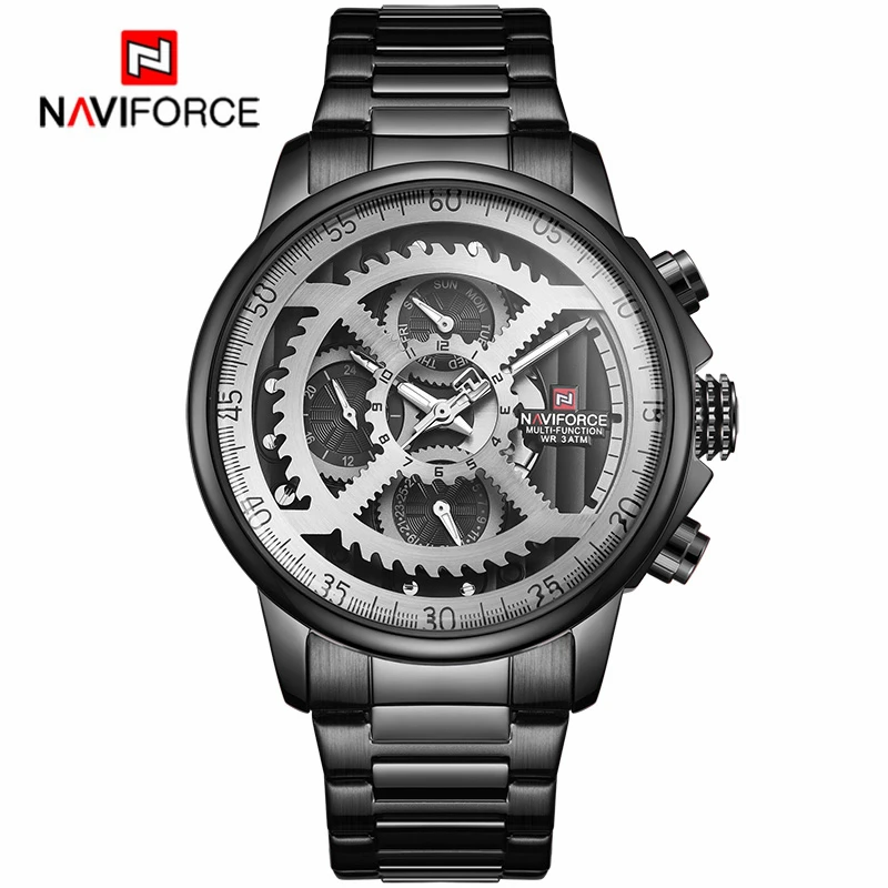 NAVIFORCE, модные роскошные часы, мужские спортивные часы из нержавеющей стали, креативные водонепроницаемые мужские кварцевые наручные часы - Цвет: Black White