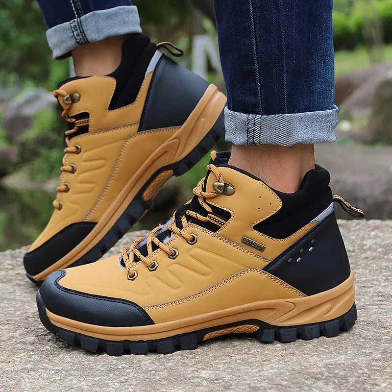 Winter Snow Boots Men Boots Men's Winter Snow Boots Warm Plush Outdoor Non-slip Hiking Waterproof Ankle Walking Size 47