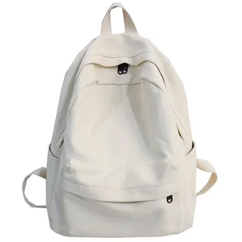 

Multiple Pockets Canvas Bag Neutral Solid Color Casual Zipper Backpack Simple Large Capacity Computer Bag Camping Backpack