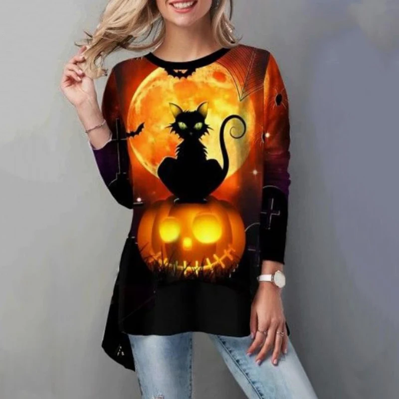 Пуловеры женская блузка рубашка женский топ с принтом в стиле бохо на Хэллоуин