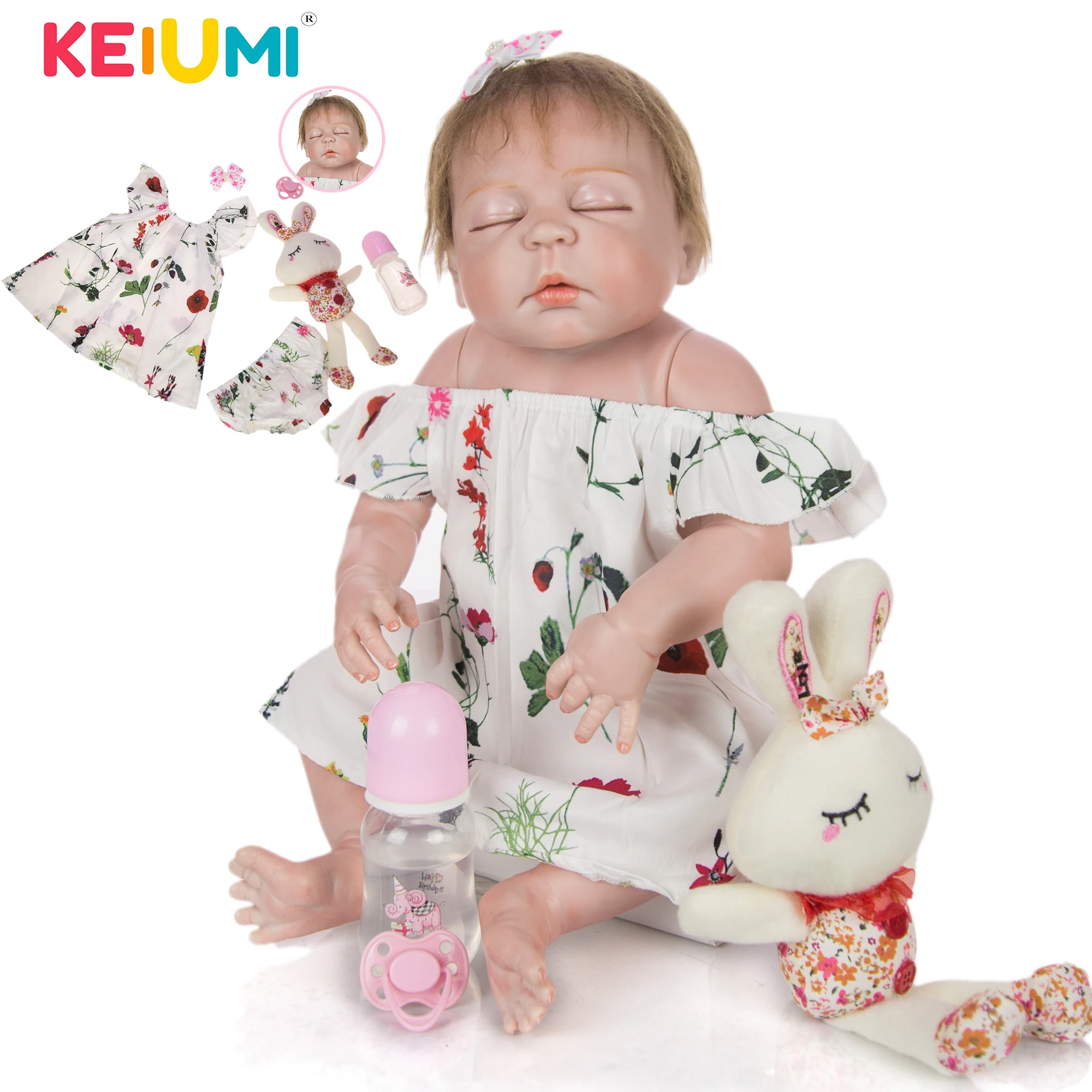 23 дюйма милые детские куклы KEIUMI Reborn Baby Girl полностью силиконовые виниловые
