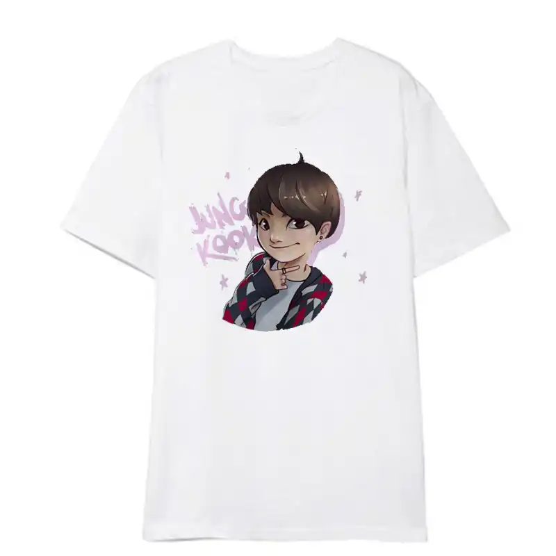 Kpop Bangtan Jungkook Cartoon T Shirt Cotton Print White Tshirt Short Sleeve Loose Clothes K Pop Bnagtan Boys T Shirt Jung Kook Aliexpress