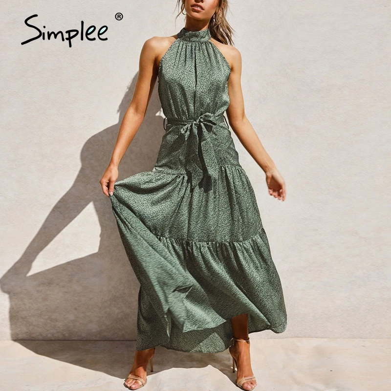 Simplee сексуальное платье с лямкой вокруг шеи без рукавов винтажное Зеленое