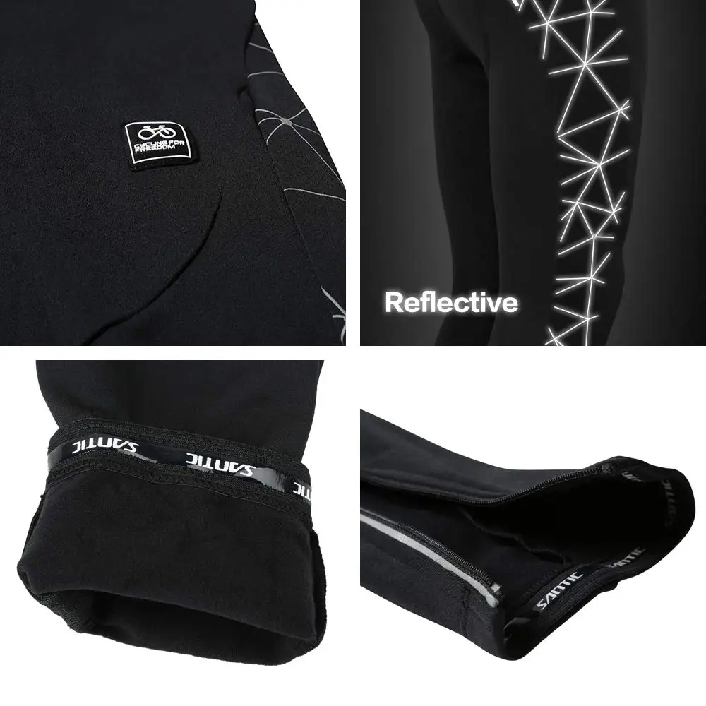 Calças Ciclismo Velo Santico-Térmico, 4D Acolchoadas, Calças Compridas MTB, Leggings Reflexivas, Calças Esportivas para Bicicleta, Tamanho Asiático, Inverno, Bicicleta