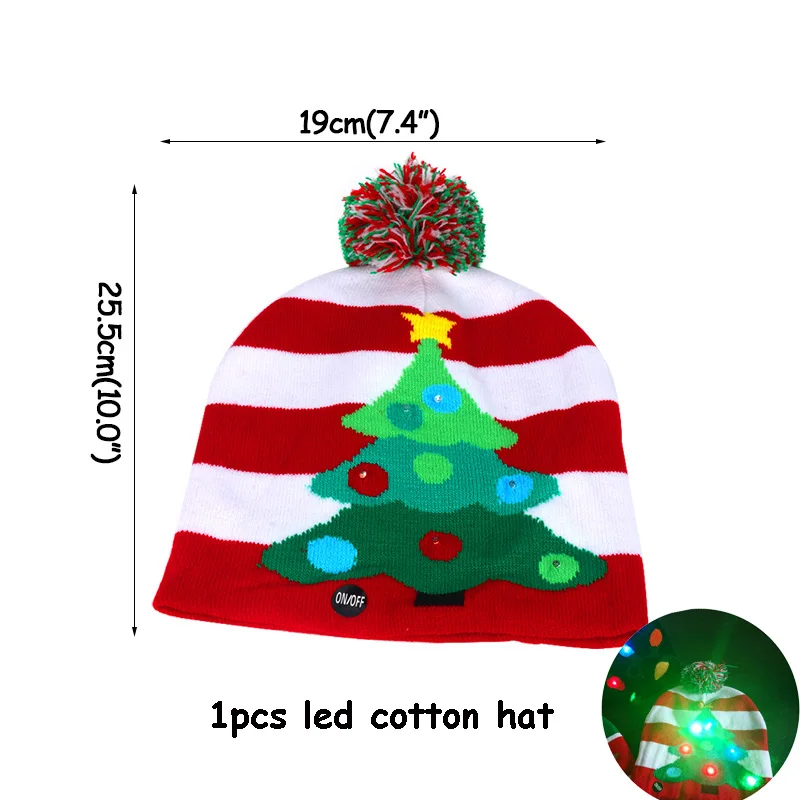 Christmas Costume Merry Christmas Tree Reindeer Horn Snowflake LED Hat Glasses Headband Christmas Decorations for Home Gift Noel - Color: led cotton hat