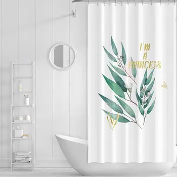

Shower Curtain Set Waterproof Moldproof Green Plant Curtains with Plastic Hooks Bathroom Accessories 180*180cm