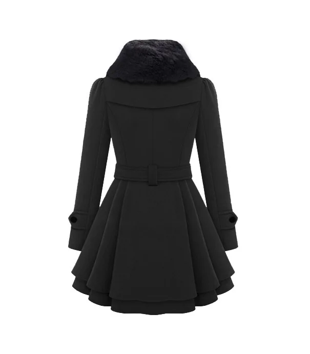 New Style Europe And America WOMEN'S Dress Slim Fit Mid-length Woolen Jacket Double Breasted Thick Overcoat+ Belt