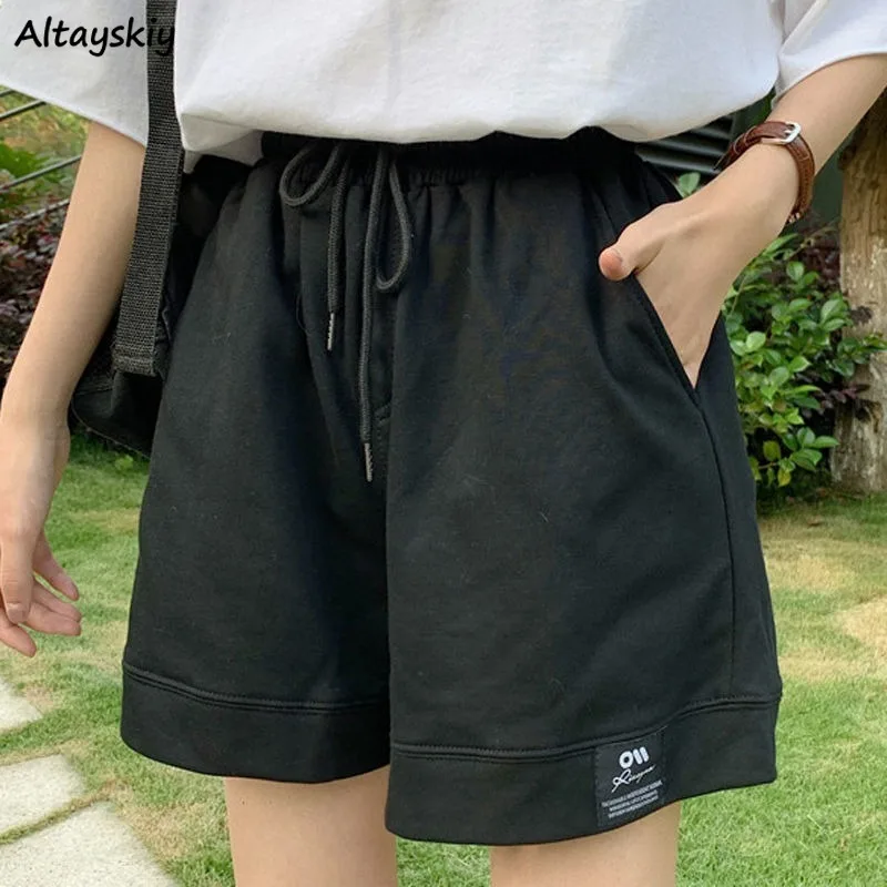 Solid Shorts Women Drawstring Japanese 