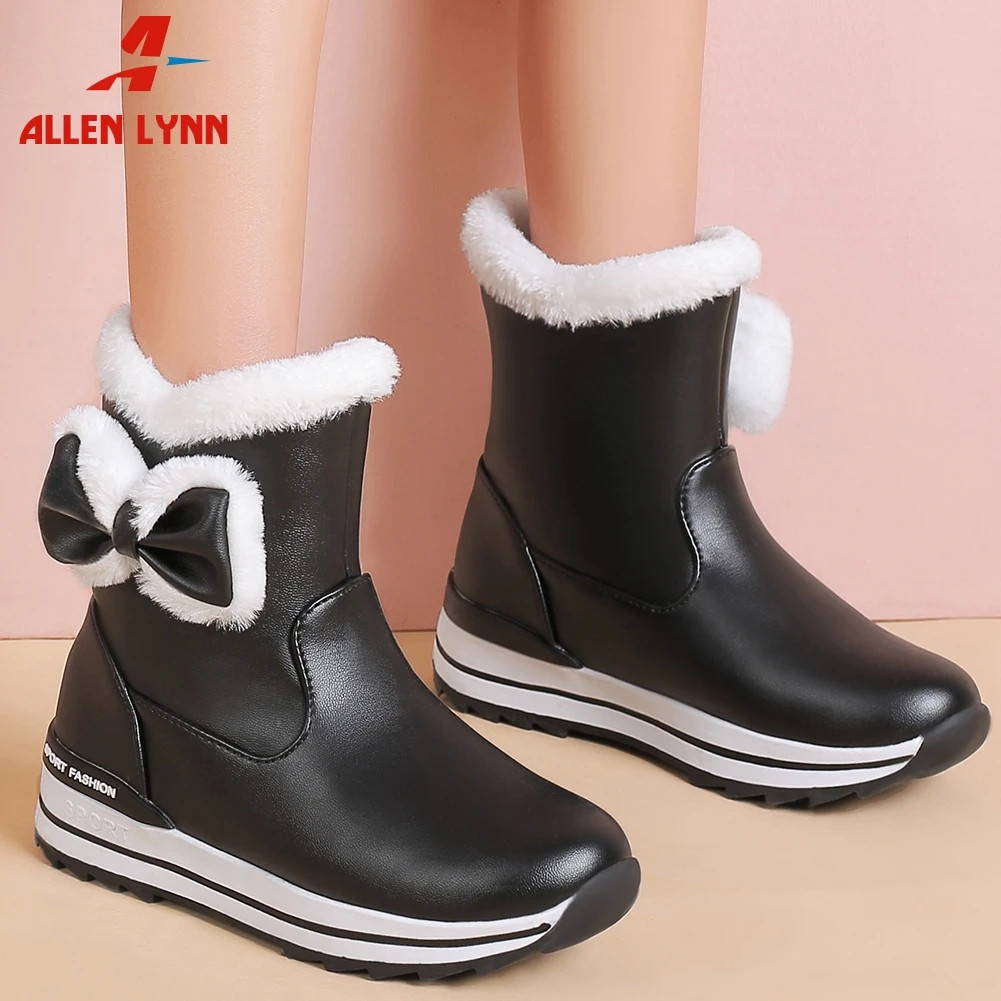 

ALLENLYNN Winter Snow Boots Women Sweet Add Fur Warm Ankle Boots Round Toe Flat Platform Shoes Woman Winter Boots Size 31-40