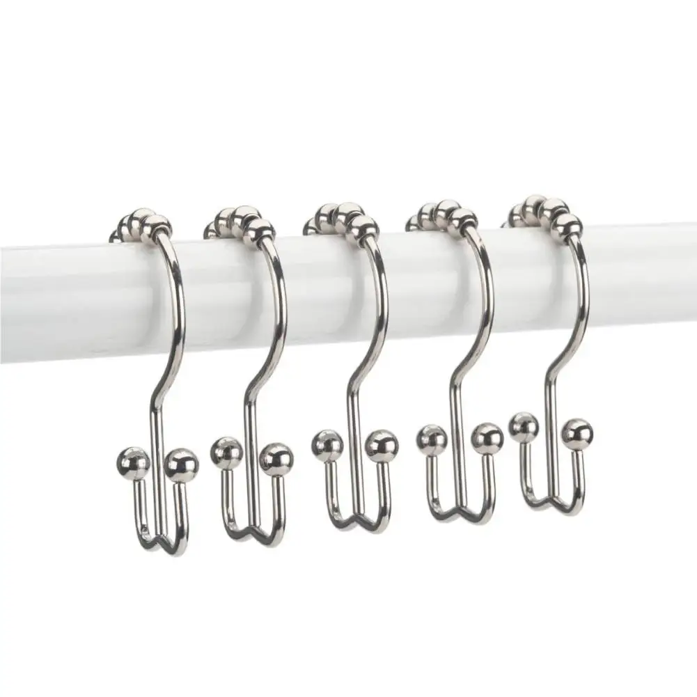 5Pcs Double Glide 8 Bead Heavy Duty Bathroom Shower Rod Curtain Hooks
