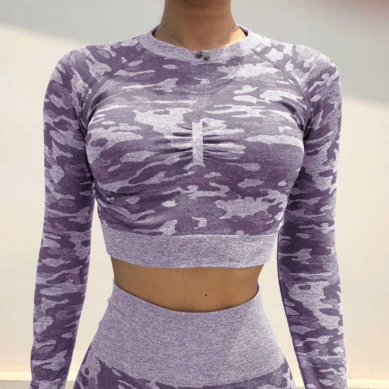

Women Long Sleeve Yoga T-shirt Gym Seamless Crop Top Sport T-shirt Gym Shirt Workout Tops For Woman Fitness T-shirts Sportswear
