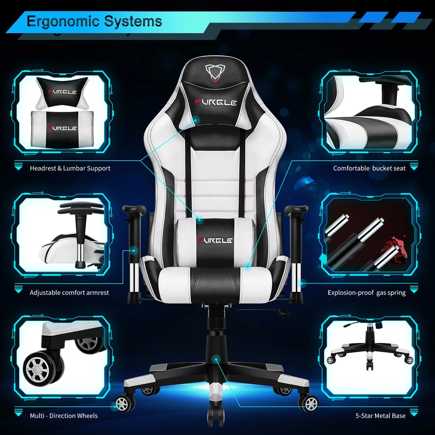 Furgle gaming chair white with ultra soft leather boss chair office chair furniture wcg game computer chair play free shipping Furgle gaming chair white with ultra soft leather boss chair office chair furniture wcg game computer chair play free shipping