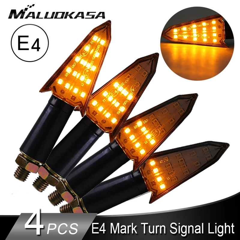 

4PCS Turn Signals Light Motorcycle E4 Mark Built Relay Flowing Water Flashing Light 16LED Blinker Bendable Tail Signal for Honda