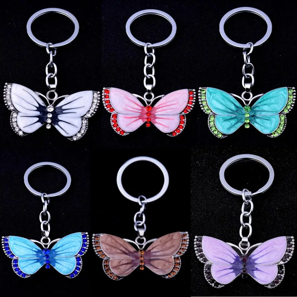 

New Fashion Butterfly Key Chains Rings Crystal Rhinestone Butterfly Pendant Charm Jewelry Keychains Christmas Xmas Gift Keyring