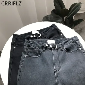 

2020 New Denim Skinny Pencil Pants Women Casual High Waist Ankle-length Pants Button Fly CRRIFLZ