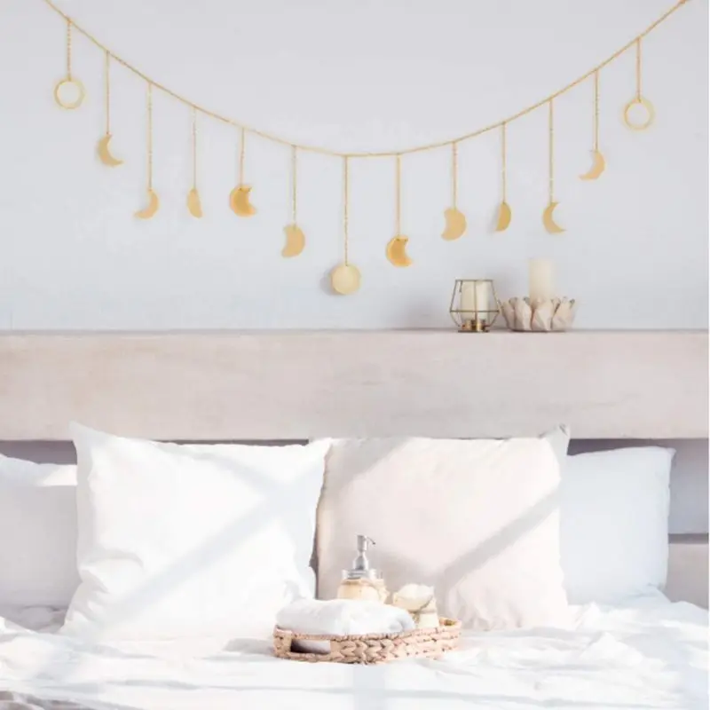 Metal Round Piece Sun Moon Shape Hanging Decoration Photo Wall Hang Ornament