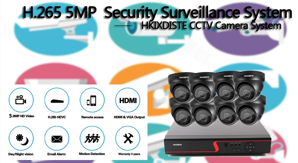 HKIXDISTE CCTV безопасности DVR Full HD 5MP 8CH Системы 8 шт. в/на открытом воздухе Купольная IP камера 5MP AHD Камера 24 Pcs c ИК-подсветкой Ночное видение Наборы