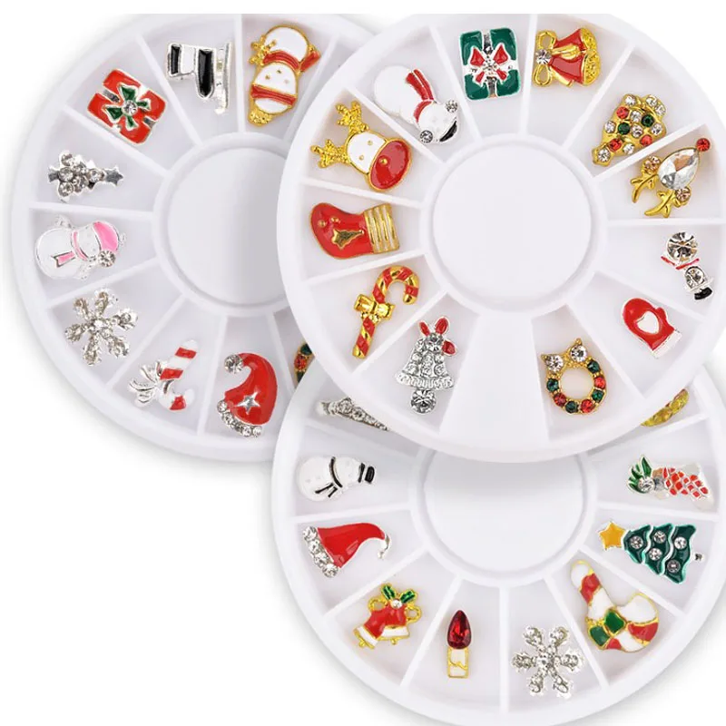 

12pcs/box, DIY 3D Nail Rhinestones AccessoriesDesigns Christmas Tree sock snowflake Nail Art Decorations Alloy Metal
