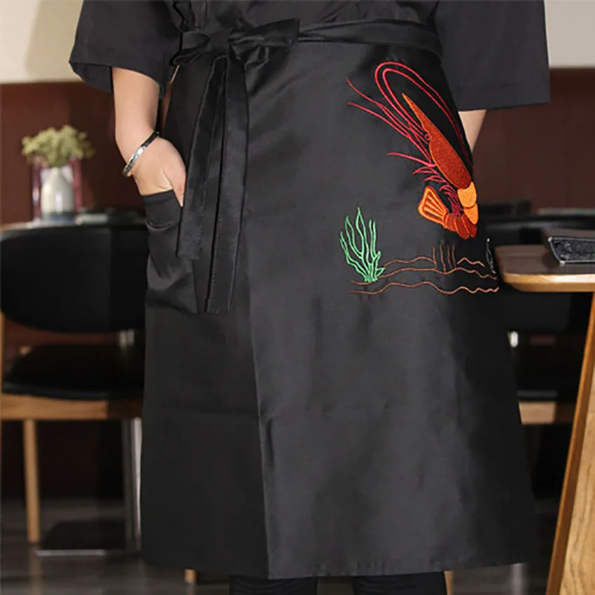 Chef Work&wear Uniform Cooking Baking Aprons Halter Embroidery Plum Blossom Seafood Bib Kitchen Restaurant Anti-oil Apron