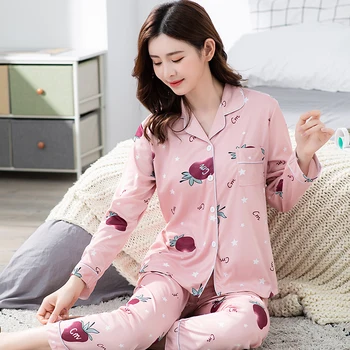 

Pants Suits Women Pajamas 2020 New Autumn Winter Home Pijama Mujer Two-piece Suit Minimalist Loose Plaid Sleepwear