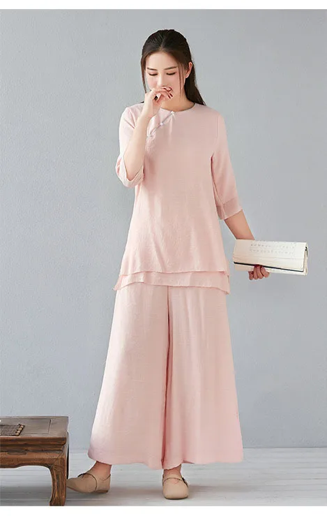 Sexy Loose Wide Leg Yoga Pants Women Chinese Style Breathable Gym Sport Running Trousershanfu Tai Chi Uniform Dance Tang Suit