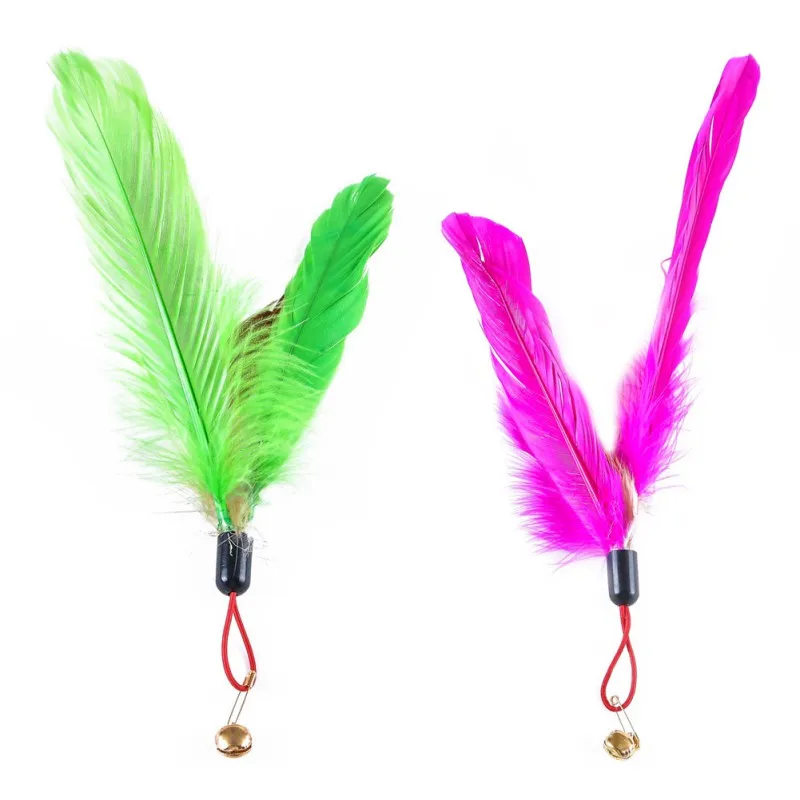 

111-5Pcs Cat Teaser Replacement Feathers With Bell For Interactive Kitten Toy Wand Refills 2