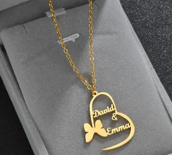 

Trendy Butterfly Heart Pendants Custom Name Necklaces Women Personalized Gold Color Hearts Necklace Jewelry Accessaries