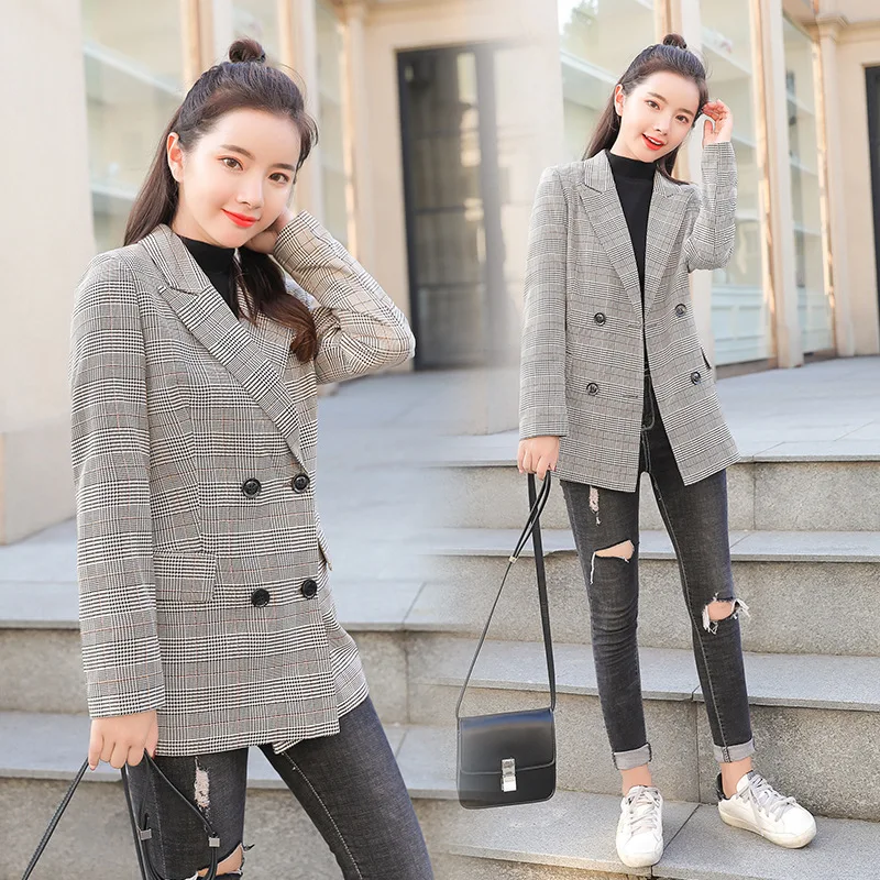 

England Prince Plaid Suit Jacket Women's 2018 Spring And Autumn New Style Loose-Fit Elegant Long Sleeve Casual Suit